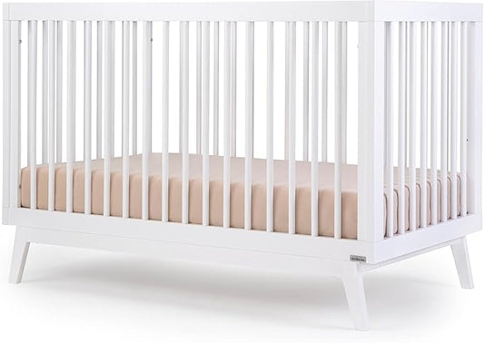dadada Baby Soho 3-in-1 Convertible Wooden Crib to Toddler Bed - Made in Italy, GREENGUARD Gold Certified, Baby-Safe Finish, Handcrafted Beechwood, Modern Design, 3 Adjustable Heights (White)