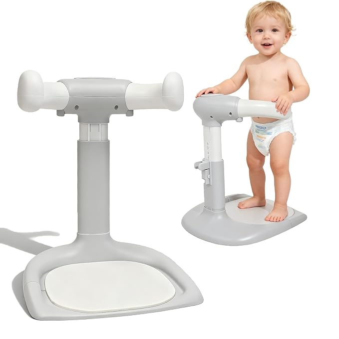 Baby Shower Stand Adjustable Toddler Shower Standing Support with Anti-Slip Base Infants Bath Support for 8-36 Months Portable Bath Helper (Grey)