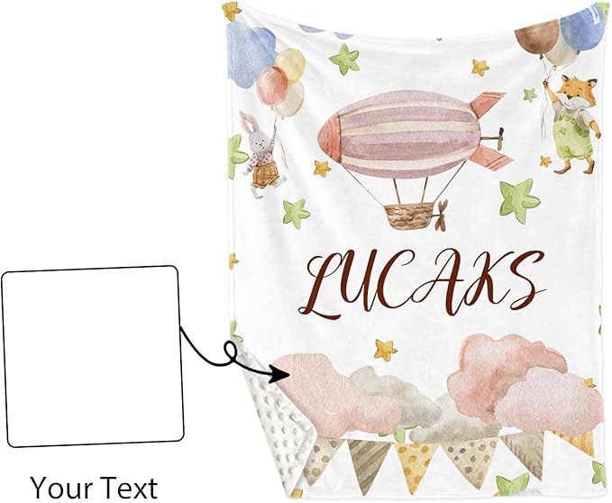 Personalized Crib Bedding Set, Custom Name Baby Bedding 5-Pcs Set - Blanket Fitted Sheet Changing Pad Cover Nursery Rug Wall Art, Balloon-Themed Nursery Decor for Newborn Boys Girls