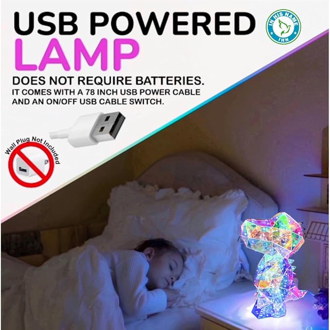 In His Name LED Dinosaur Night Light for Boys and Girls Dinosaur Lamp Premium Trex Nightlight for Kids & Bedside Dino Night Light for Unique Light Gifts Room Decor Spring Summer
