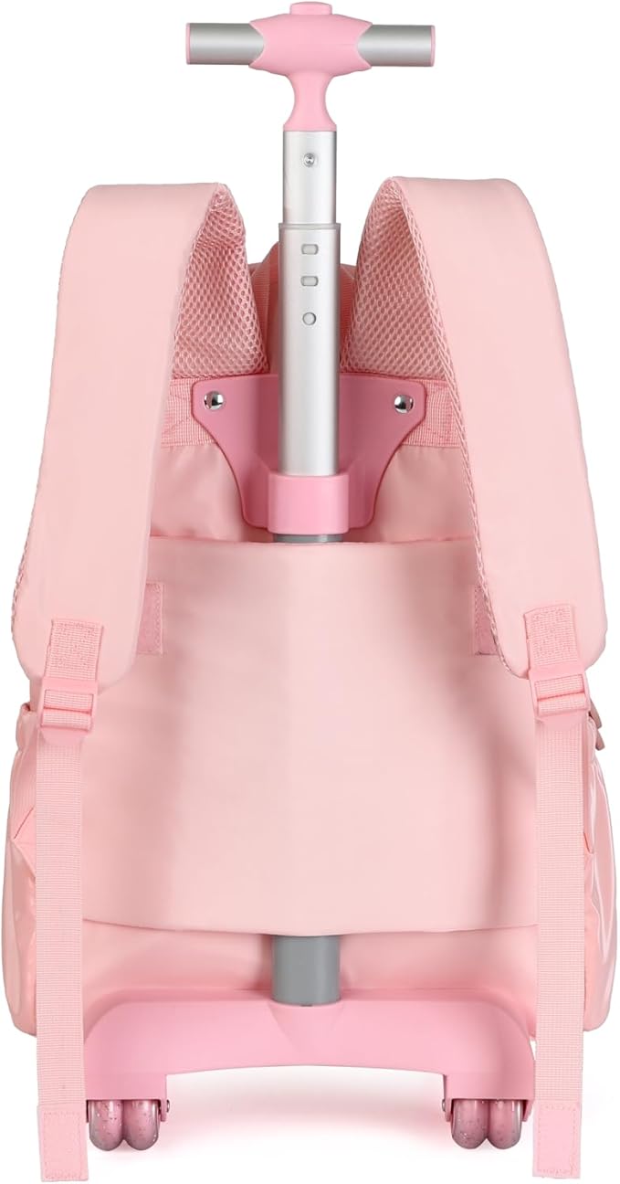 kingdisen Girls Kids Rolling Backpacks, Carry on Backpack with wheels (FLOWER PINKISH ORANGE)