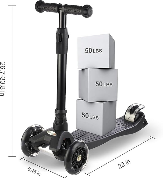 3 Wheel Scooter for Kids Ages 6-12,Kids Scooter with Light Up Wheels, Sturdy Deck Design, and 4 Height Adjustable Suitable for Kid Ages 3-12