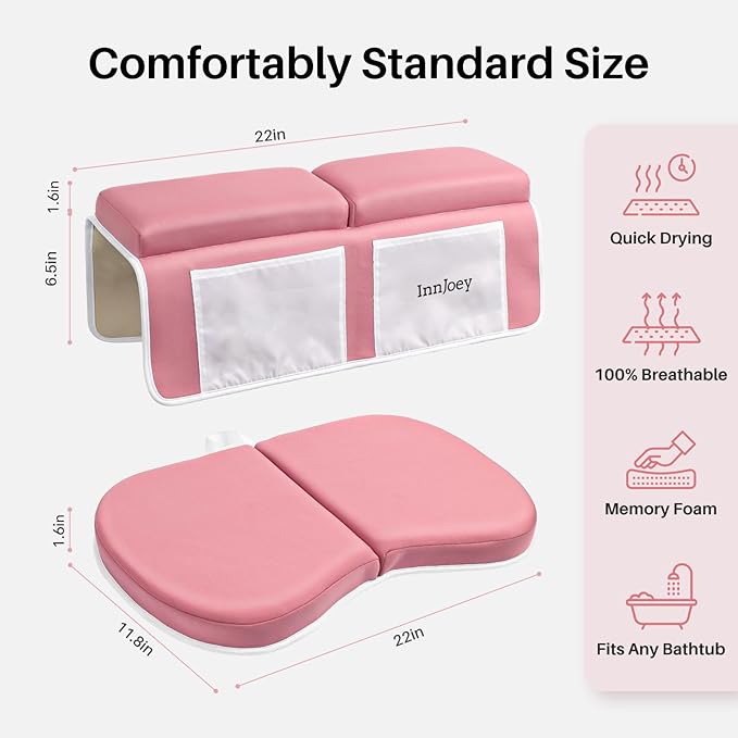 Odor-Free Baby Bath Kneeler and Elbow Rest Pad Set, 1.6'' Thick, Quickly Dry, Bathtub Kneeler Pad with Baby Toys & Bath Accessories Storage, Bath Kneeling Pad and Elbow Pad for Baby Tub(Pink)