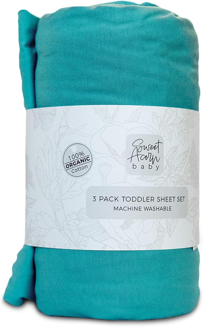 3 Piece Toddler Bedding Sets - Organic Cotton Jersey Knit - Fits Convertible Cribs and Mattresses - 9" x 28" x 52" - Ocean Teal