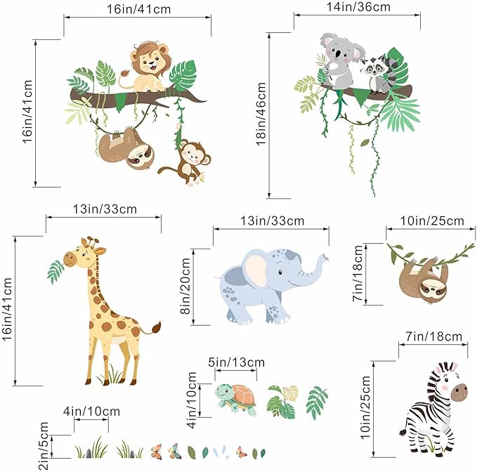 Amimagen Animal Wall Decals for Baby: Peel & Stick Wall Stickers for Nursery Kids Room Decor - Forest & Safari Theme - Easy to Apply & Removable - Ages 0-12 Years