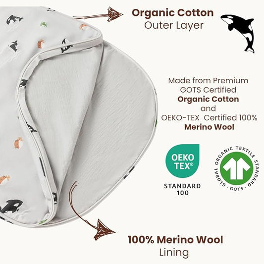 AnZai Merino Wool & Organic Cotton Sleep Sack for 2-24 Months - 2 Way Zipper Adjustable Sleeping Bag, Year Round