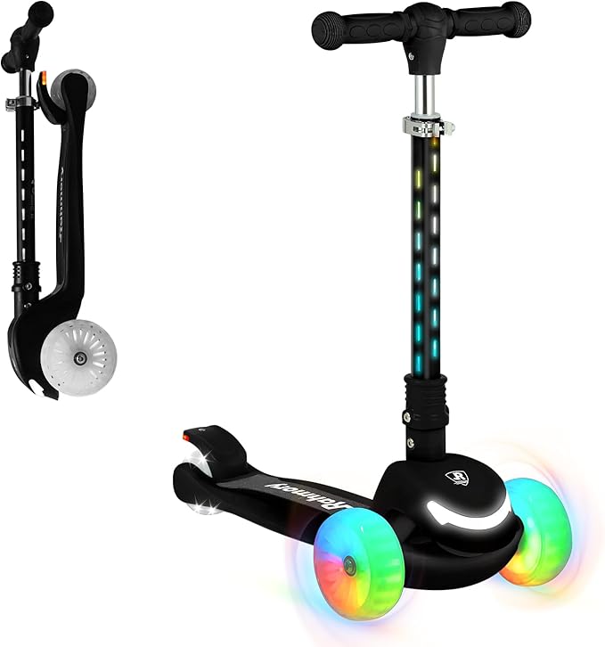 Light-Up Scooter for Kids 3-8,20 Dynamic Light Patterns for Evening Play Safety - Lean-to-Steer Kick Scooter with Adjustable Handlebar (Grows with Child) - Gift for Boys & Girls