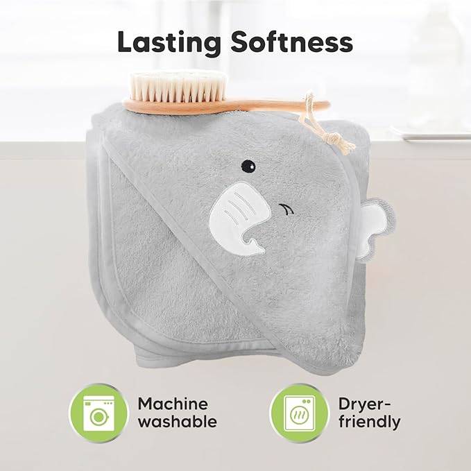 KeaBabies Hooded Baby Towel for Newborn - Viscose Derived from Bamboo Large Baby Bath Towels with Hood for Boys, Girls, Toddler, Extra Absorbent & Soft Newborn Bath Essentials (Elephant, Regular)