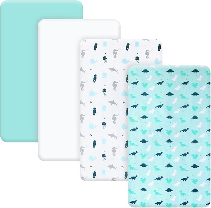 4 Pack Pack and Play Fitted Sheets, 24" x 42" Compatible with Guava Lotus Travel Crib and Other Travel Light Playard Mattress, Ultra Soft and Skin-Friendly, Aqua