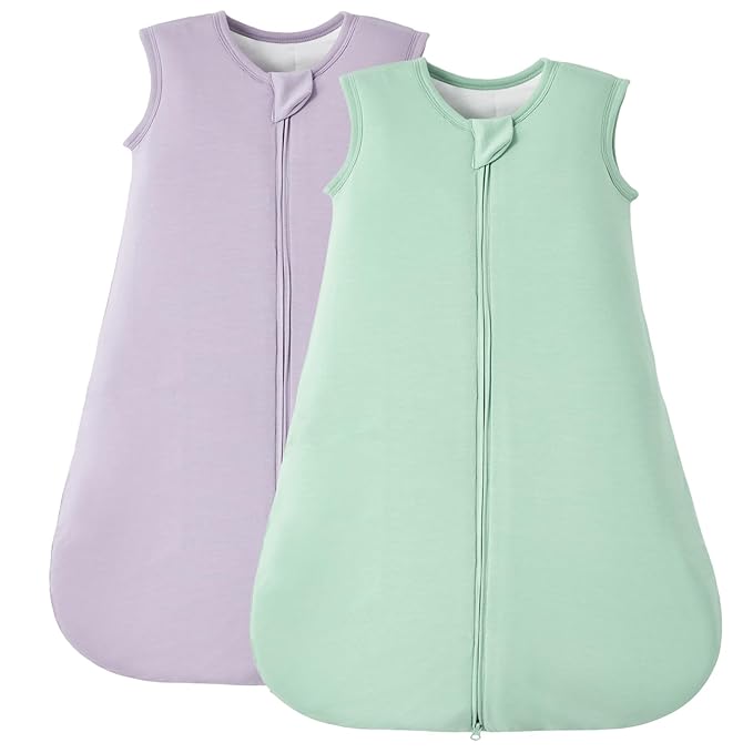 Duomiaomiao 2 Pack Buttery Soft Rayon Made from Bamboo Baby Sleep Sack 6-18 Months 1.0 TOG, Premium Baby Sleeping Bag 2-Way Zipper for Babies