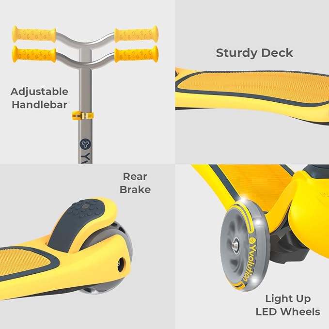 Yvolution Y Glider Air Scooter for Kids, 3 Wheel Scooter for Toddlers 4 Adjustable Height Glider with Kick Scooters, Lean to Steer with LED Flashing Light for Children Ages 3+ Years Old