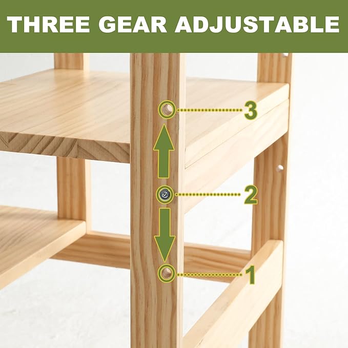 Mother's Helper Adjustable Height Kitchen Step Stool, Kids Helper Learning Stool Toddler Tower with Safety Rail for Kitchen Counter, Montessori Stool (Natural)