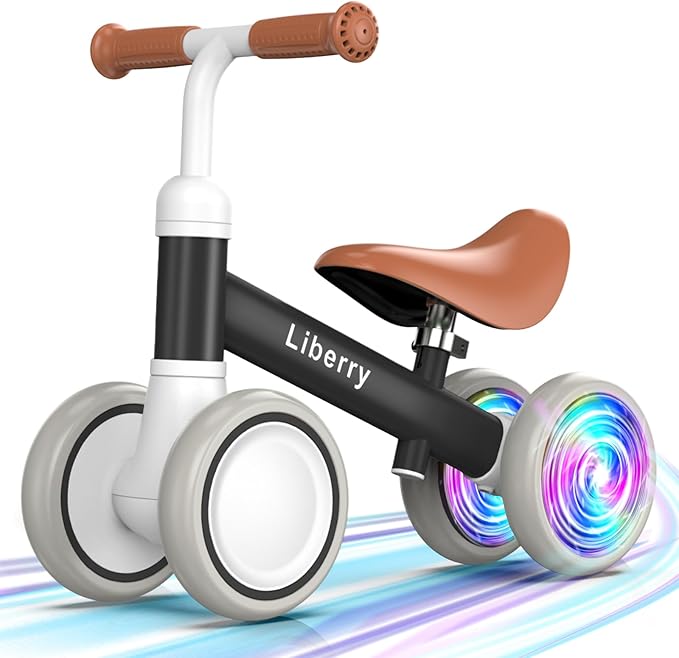 Liberry Light Up Baby Balance Bike 1 2 Years, Ride Toys with Adustable Seat for Boys Girls, First Birthday Gift for Toddlers, Black
