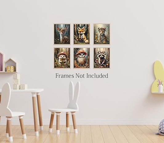 LNLAGBO Baby Safari Nursery Wall Decor,Farm Animals Canvas Wall Art,Baby Forest Animals Print,Animal Wall Art Prints Set of 6 Posters,Jungle Nursery Room Decor for Kids Room(Unframed)
