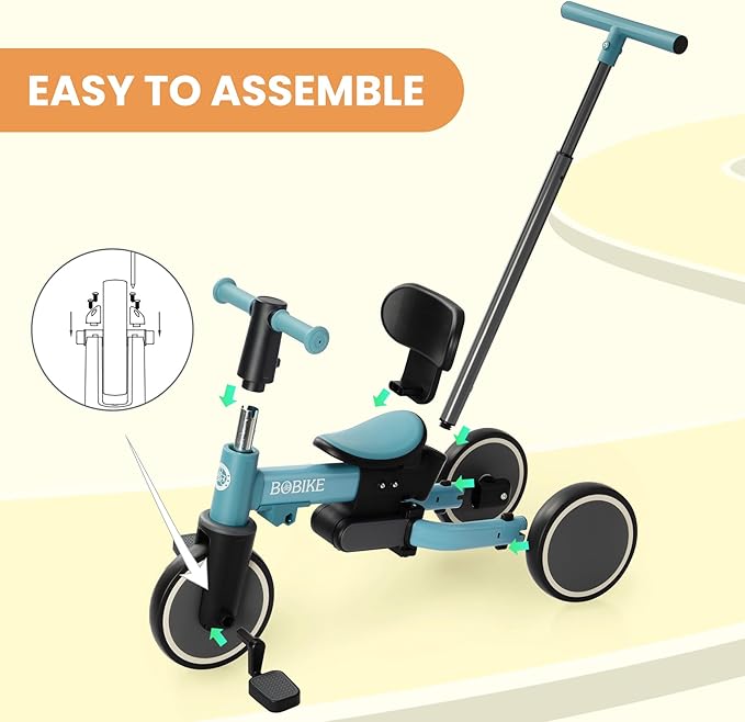BoBike 5-in-1 Tricycle for Toddlers 18 Months to 5 Years, Kids Bike with Upgraded Pedals, Parent Push Handle, Balance Bike & Easy Assembly for Boys Girls (Sky Blue)