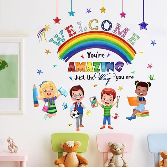 Mirabuy Kids Inspirational Quotes You are Amazing Wall Decal Reading Corner Rainbow Wall Stickers for Classroom Kids Playroom Nursery Reading Room Bedroom