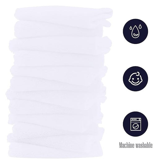 16 Pack Baby Washcloths - 10x10 Inch, Microfiber baby towel - Absorbent and Soft baby Wash Clothes for Newborns, Infants and Toddlers - Quick Dry for baby boys and girls face towel - White