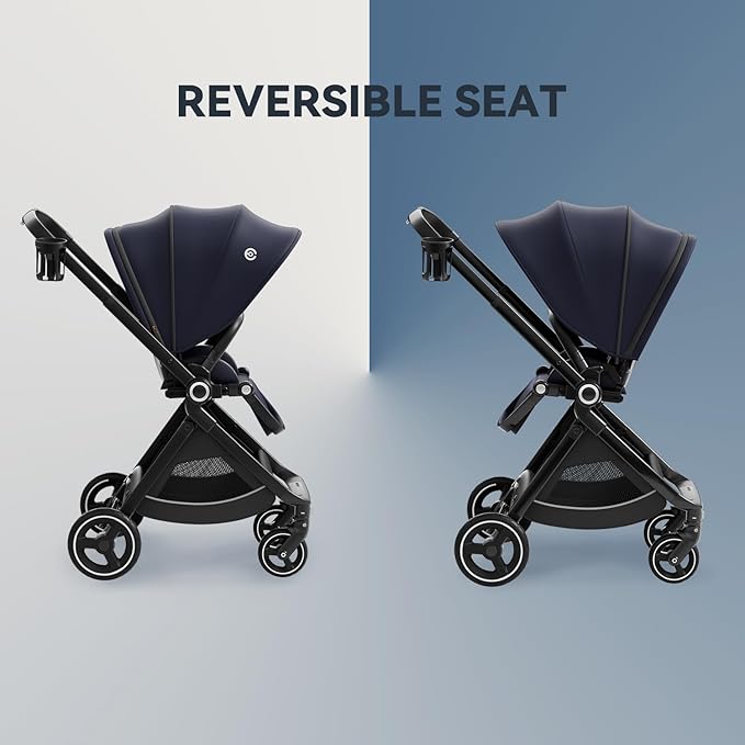EMU Full-Size Foldable Baby Stroller Full Recline Cockpit Compact Toddler Stroller with Reversible Seat All-Terrain Newborn Infant Pram Carriage for City Outdoor - Dark Blue