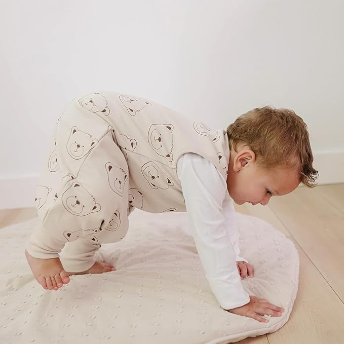 Woolino 4 Season Baby Sleep Bag with Feet Opening, Australian Merino Wool and Organic Cotton, Toddler Sleeping Bag, 6-18mo, Teddy Bear
