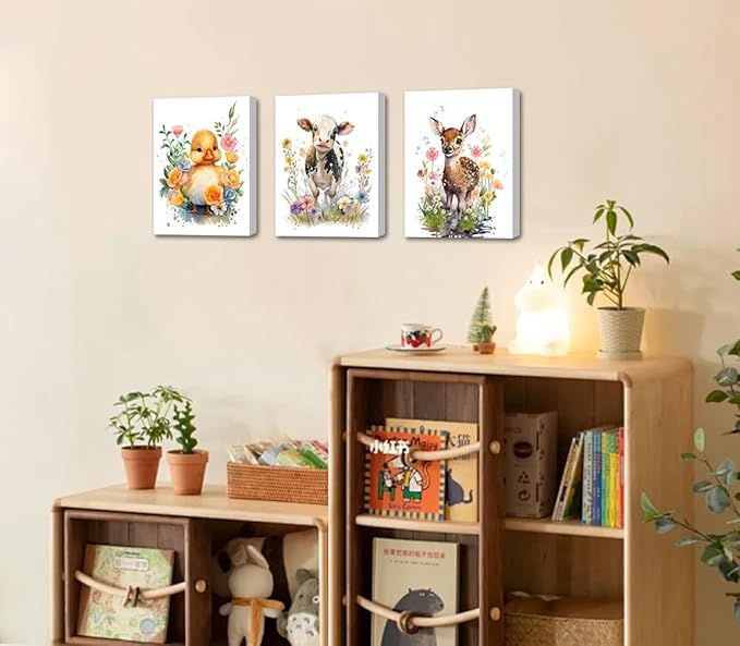 Framed Baby Watercolor Farm Animals Nursery Wall Art Prints,Cute Baby Animal Nursery Farm Wall Art,Farmhouse Animals Themed Poster for Farmhouse Room Decor,Set of 6(8"X10")