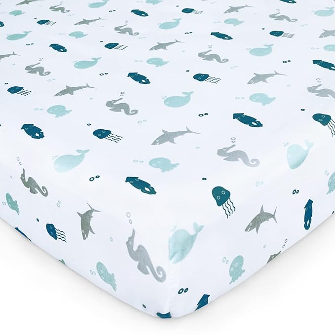 Crib Sheets for Boys or Girls 2-Pack, Fitted Crib Sheet 52'' x 28'' for Standard Crib & Toddler Mattress, Soft and Breathable Material, Baby Crib Sheets Neutral, Dinosaurs & Ocean