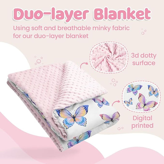 SANDJEST Kid Blankets for Girls 30 x 40 - Kids Throw Minky Blankets with Layer Dotted Backing - Gifts for Birthday Nursery Room Decor