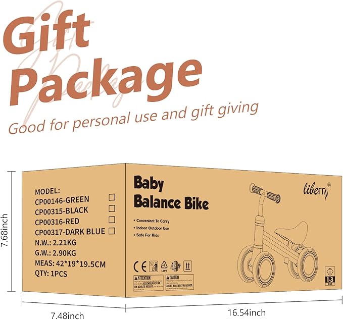 Liberry Baby Balance Bike with Adjustable Seat, Toddler First Ride-On Toy for 1-2 Year Old, Boys Birthday Gift