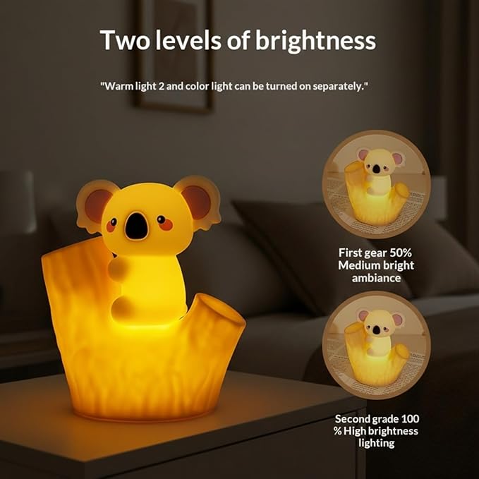 Night Light for Kids, Silicone Rechargeable Night Light for Kid Room, Led Novelty Nightlight for Nursery, Cute Koala Silicone Nightlight for Kids Sleep, 30Minute Timer for Children's Room Lights