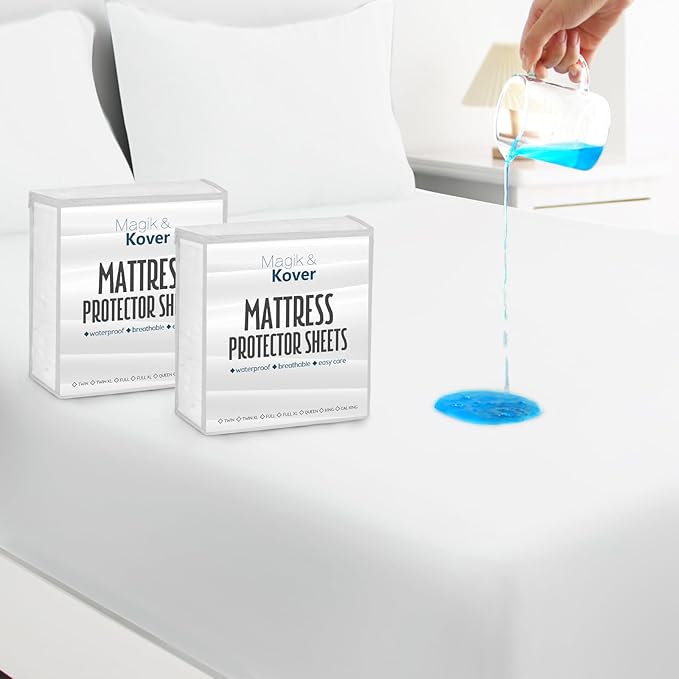 2 Pack Queen Mattress Protector Waterproof Cover, Waterproof Bed Queen Fitted Sheet Only, Machine Washable 18" Deep Pocket Mattress Covers for Bed, White
