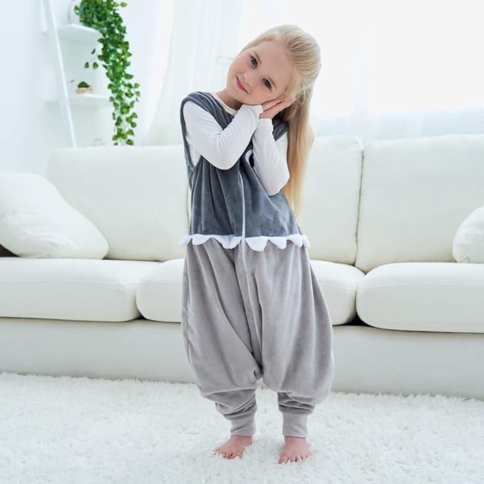 MICHLEY Toddler Sleeping Sack with Feet Newborn Infant Sleeveless Sleeping Bag 2-way Zipper Baby Wearable Blanket for Walkers,Grey Shark,5-6T