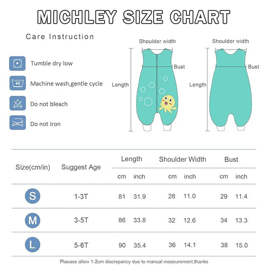 MICHLEY Toddler Sleeping Sack with Feet Newborn Infant Sleeveless Sleeping Bag 2-way Zipper Baby Wearable Blanket for Walkers,Green Octopus,3-5T