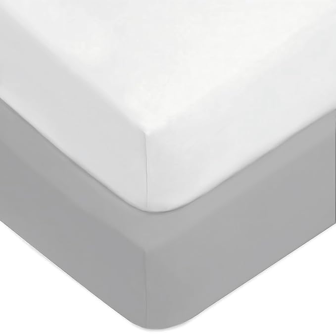 American Baby Company 2 Pack Fitted Crib Sheets 52" x 28" - Ultra Soft Microfiber Crib and Toddler Bed Sheets, White/Gray, Neutral for Boys & Girls