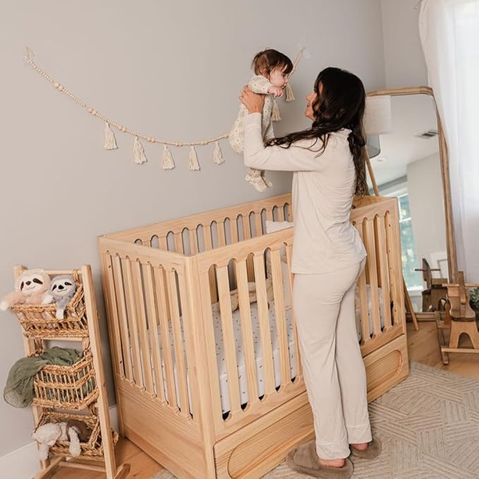 Ely's & Co. Patent Pending Waterproof Crib Sheets, 100% Cotton with Waterproof Lining - Built in Crib Mattress Protector, 2 Pack Fitted Toddler Sheet Set, Berry and Cluster Dot (Sage) 28” x 52”