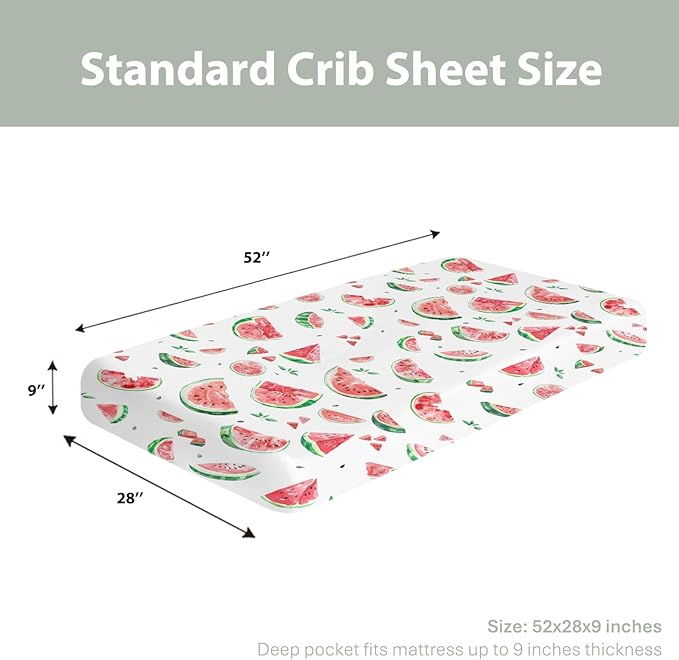 Watermelon Bites Leaves Baby Crib Sheets for Boy Girl 28"x52" Tropical Summer Fruits Soft Stretchy Fitted Crib Mattress Covers Beach Vacation Nursery Baby Sheet for Crib and Toddler Bed Mattresses
