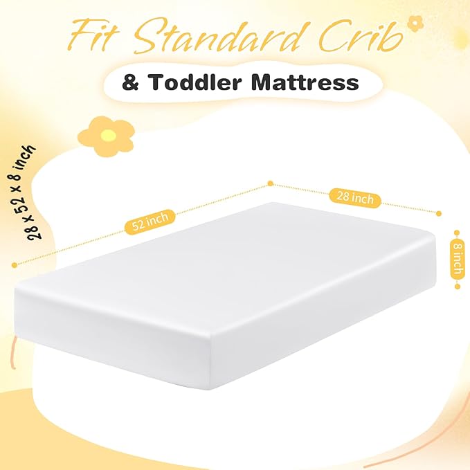 Horbaunal 2 Pack Satin Crib Sheets for Baby, 52" x 28" x 8" Silky Fitted Crib Sheets, Soft Toddler Sheet Baby Mattress Sheet, White & Grey