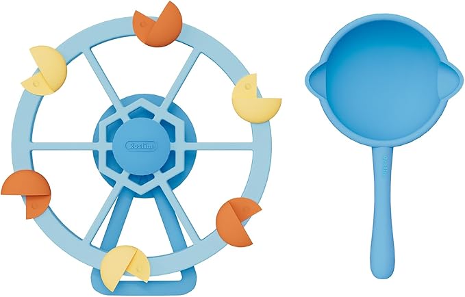 Bathtub Suction Spinner Toys - Silicone Bath & High Chair Ferris Wheel Shape Sensory Toy for Babies & Toddlers, Novelty Spinners with Suction Cup, Car Window Travel Toys（Blue）