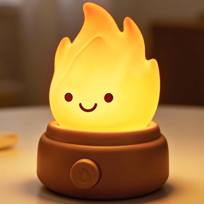 2026 Upgrade Campfire Night Light with White Noise, Portable Desk Lamp, Cute Silicone Flame Lights, Flameless Candles Lamps for Indoor Outdoor Table Decor, Funny Lamp Gifts for Kids Boys Girls