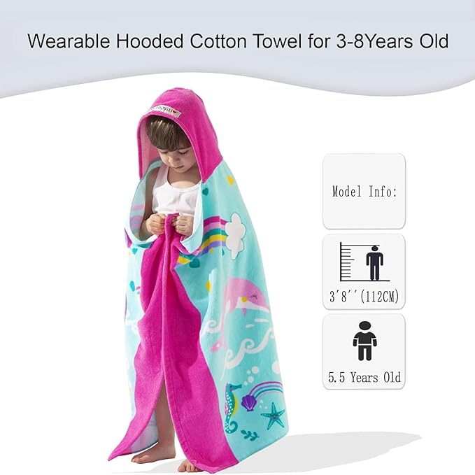 VOOVA & MOVAS Kids Hooded Beach Towels (3-8Years, 30''X50) | 100% Cotton | Large Soft Thick Absorbent Wrap Blanket | Ideal for Beach, Pool, Bath | Pink Whale