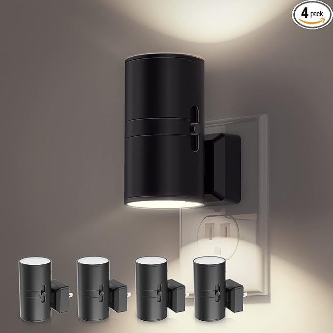 L LOHAS LED Night Light, Bright Wall Plug Night Light, 5000K Daylight White, Dimmable with Light Sensor, Decorative for Hallway, Bathroom, Kitchen, 4 Pack