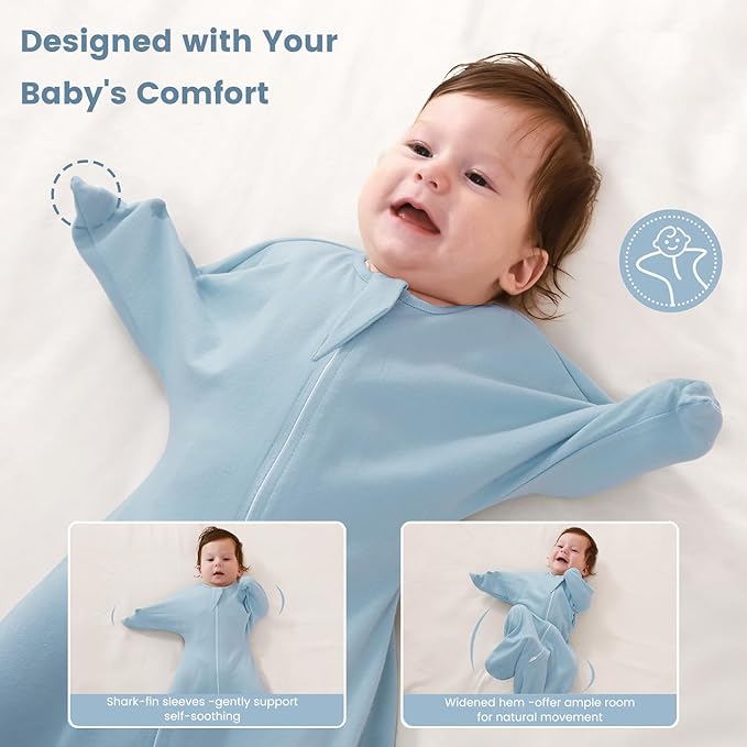 ZIGJOY Baby Transitional Swaddles for Newborns: 0.5 Tog Arms Up Sleep Sack 3-6-12 Months Soft Cotton Shark Fin 2 Way Zipper
