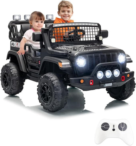 2 Seats 24V Kids Electric Ride on Car with Remote Control, 20" Large Seat with 2 Safety Belts, Two 200W Battery Powered Electric Vehicle for 3+ Years, LED Light,Music,Horn,USB Port, Riding Toy,Black