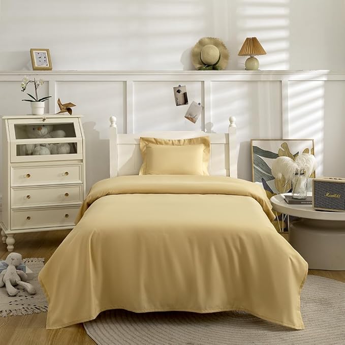 3 Piece Toddler Sheet Set,Golden Basics Bed Sheet Set for Toddler,Microfiber 3-Piece Sheet Set Soft Breathable Crib Bedding Set for Kids,Includes Flat Sheet, Fitted Sheet, Pillowcase