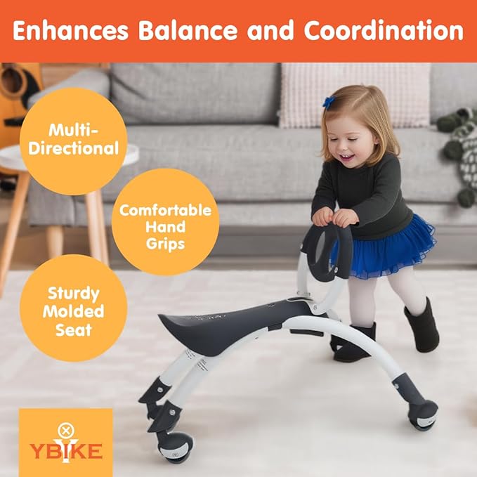 YBIKE Pewi Toddler Balance Bike - Kids Ride On Toys, Baby Push Car, Toddler Walker for Ages 9 Months to 3 Yrs, Durable Walking Buddy Push Toy, Comfortable, Indoor & Outdoor, Up to 44 Lbs, Black