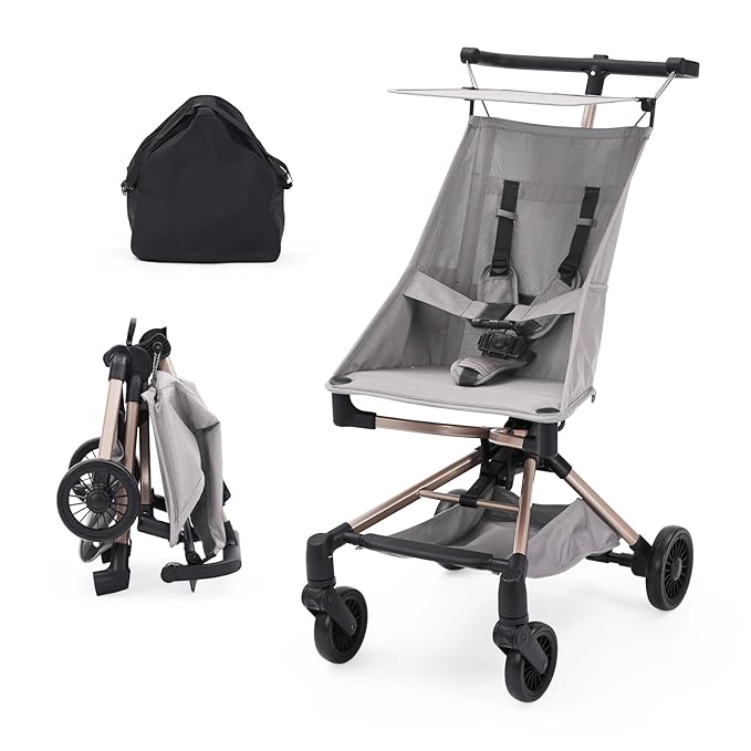 Convenience Travel Stroller,Lightweight Compact Stroller Airplane-Friendly One-Handed Folding,Design Perfect for Toddlers,Large Storage Basket & Breathable Canopy,Gray