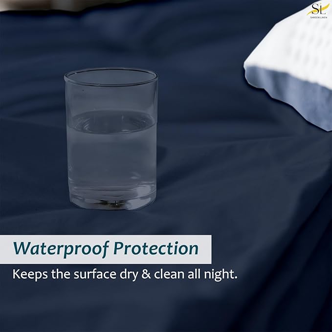 Mattress Protector Fitted Sheet Style Cot Size 30x75 - Waterproof Vinyl Mattress Cover, Breathable, Bed Wetting & Spill Protection, Fits Mattresses up to 6" Deep (Navy Blue)