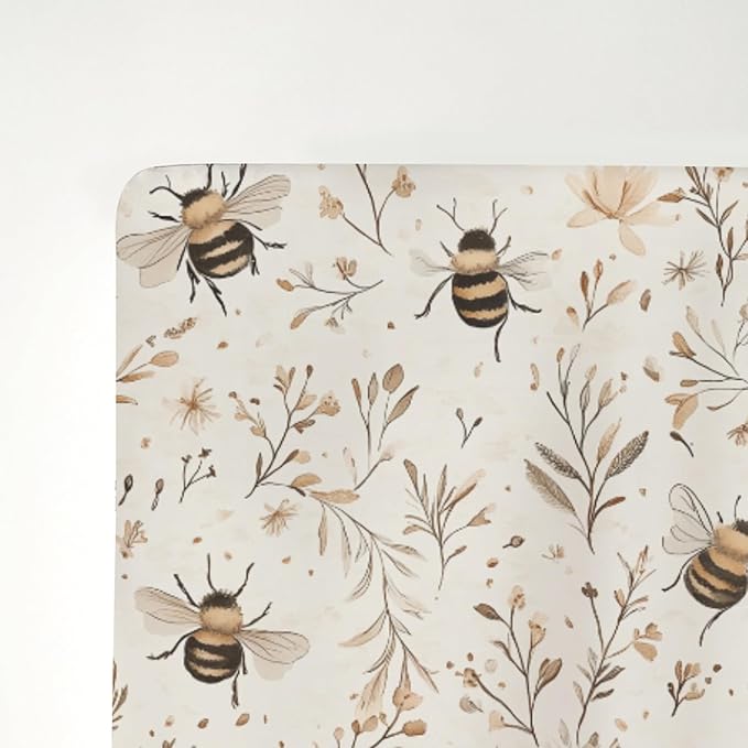 Vintage Bees Boho Flowers Baby Crib Sheets for Boy Girl 52x28Inch Retro Bees Floral Soft Stretchy Fitted Crib Mattress Cover Spring Summer Baby Sheet Fits Unisex Standard Bed and Toddler Mattress