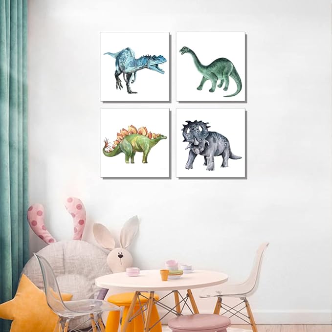 Popuwall Dinosaur Wall Pictures Dinosaur Wall Art, Boys Room Canvas Wall Art, Dinosaurs Artwork for Boys Bedroom, Kids Girls Room Decoration
