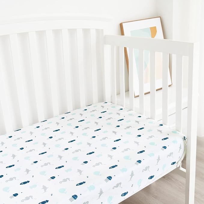 Crib Sheets for Boys or Girls 4-Pack, Fitted Crib Sheet 52'' x 28'' for Standard Crib & Toddler Mattress, Soft and Breathable Material, Baby Crib Sheets Neutral, Aqua