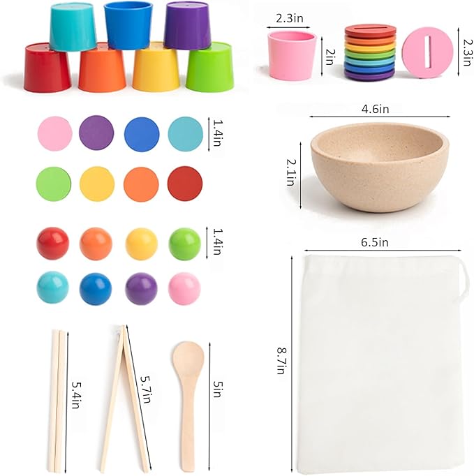 Ball in Cups Toddler Montesssori Toys for 1 Years Old, Rainbow Color Sorting Toy Coin Box Matching Game, Wooden Learning Color for Baby Toddler Age 1-3, Fine Motor Developmental Infants Sensory Toy