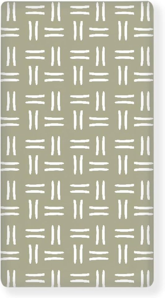Sage Green Geometric Fitted Crib Sheet for Boys Girls Tribal Southwest White Line Stripe Baby Sheet for Standard Crib and Toddler Nursery Bed Mattress Sheets 28"x52"